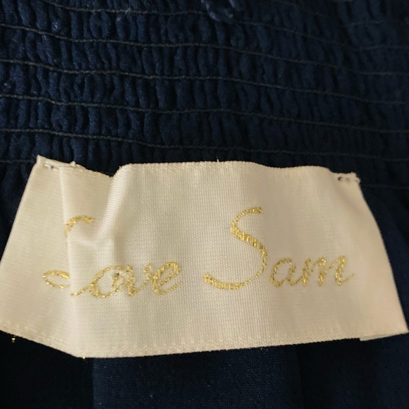 Anthropologie Love Sam silk navy blue off the shoulder chiffon lined boho top. S - Picture 8 of 9